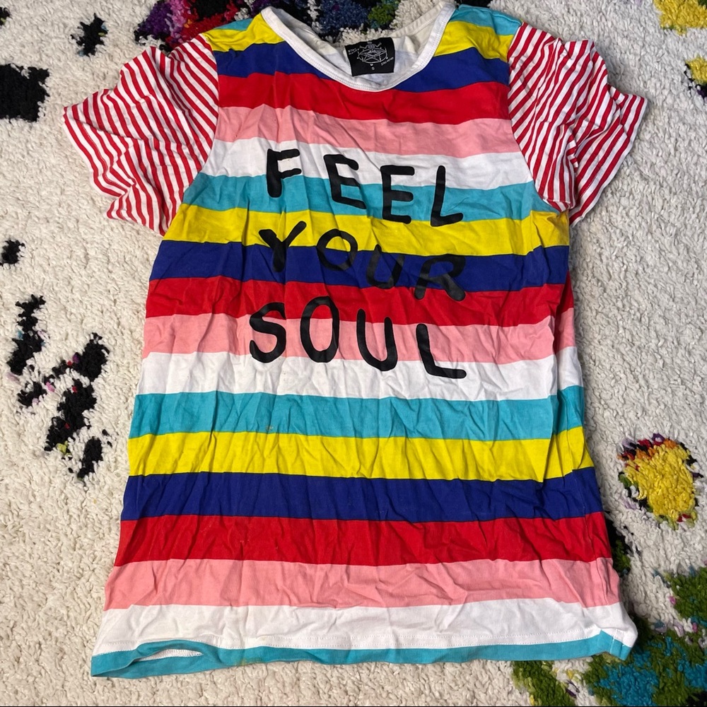 70s striped trippy Feel your soul graphic t shirt